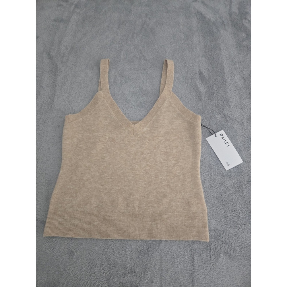 Bailey 44 V-neck Wool Blend Sweater Tank Beige Heathered Ribbed Trim Small $118